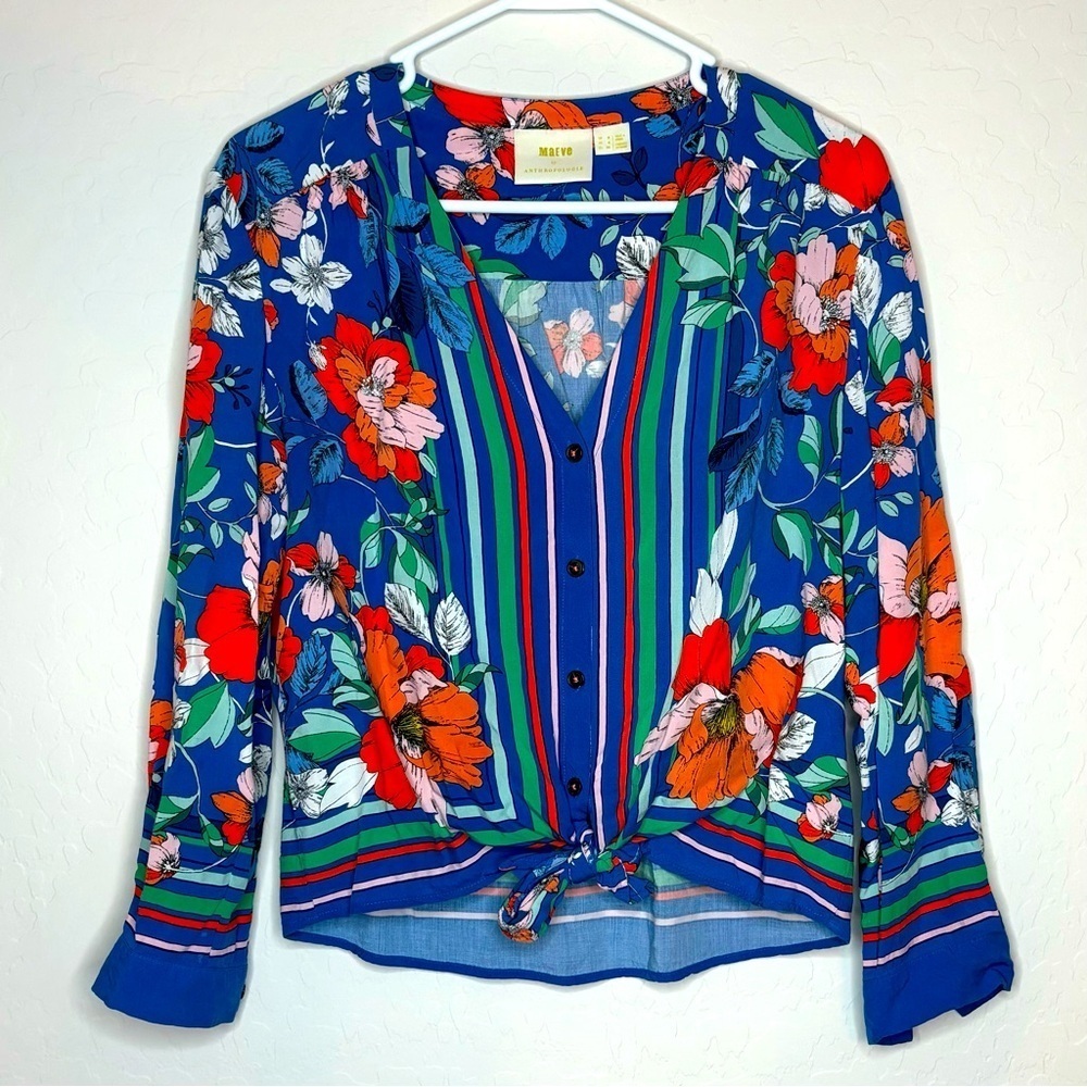 Anthropologie Maeve Elan Scarf Printed Blouse Size 4